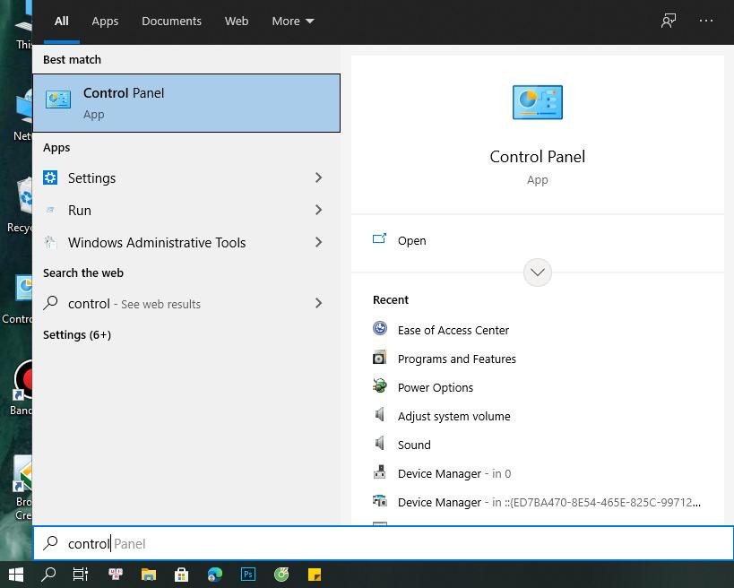 Cửa sổ Control Panel trên Windows, nơi bắt đầu khắc phục lỗi bàn phím
