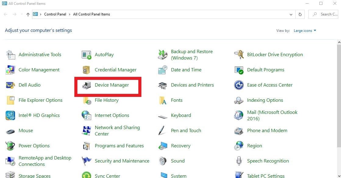 Cửa sổ Control Panel với các tùy chọn hệ thống
