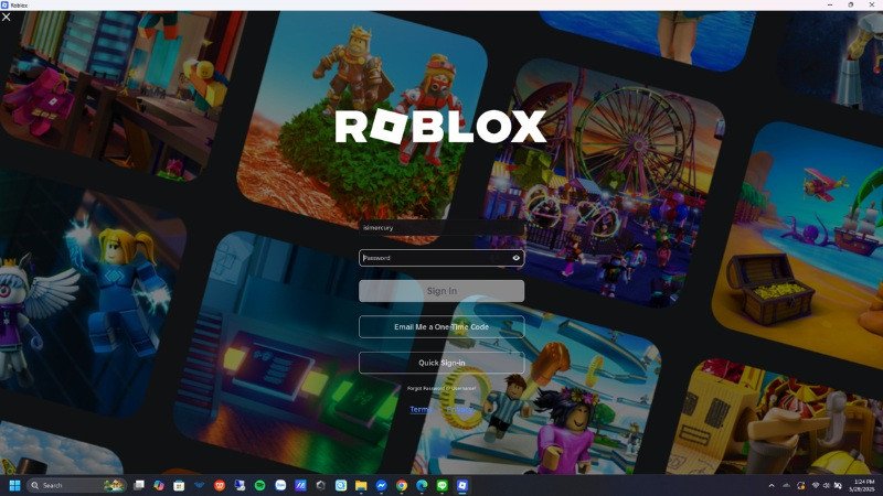 Cửa sổ đăng nhập tài khoản Roblox trên ứng dụng đã cài đặt trên máy tính laptop