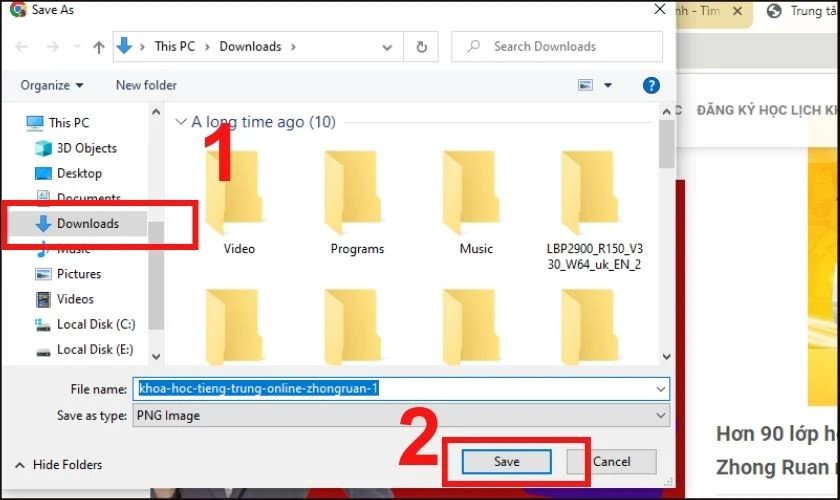 Cửa sổ lưu tệp tin, cho phép người dùng chọn vị trí và tên file ảnh trên laptop