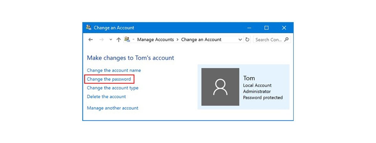 Cửa sổ thay đổi mật khẩu trong Control Panel trên laptop Dell