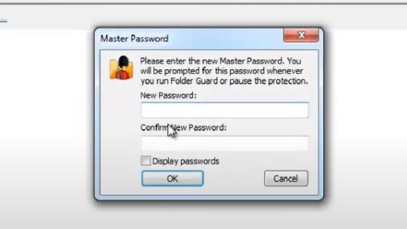 Cửa sổ thiết lập mật khẩu chính (Master Password) cho Folder Guard.