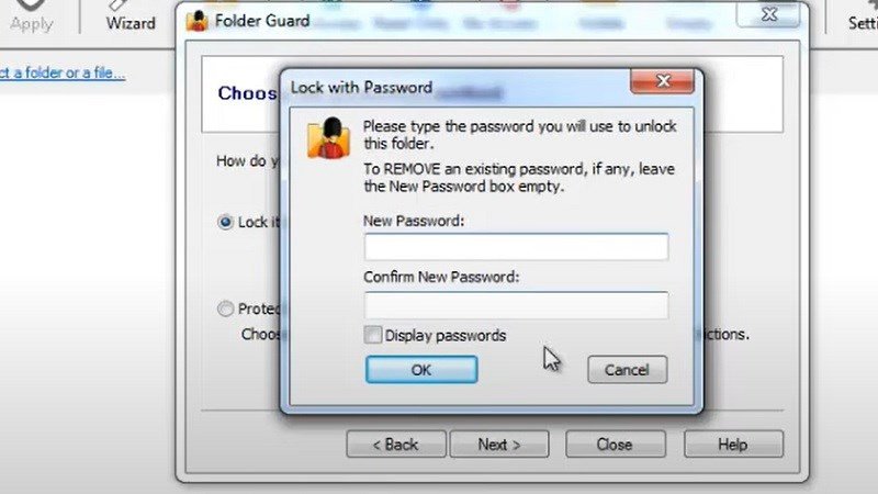 Cửa sổ thiết lập mật khẩu cụ thể cho thư mục hoặc ứng dụng trong Folder Guard.