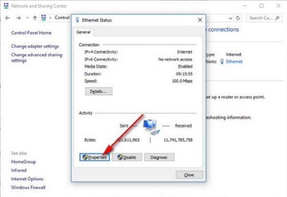 Cửa sổ thuộc tính kết nối mạng không dây trên laptop