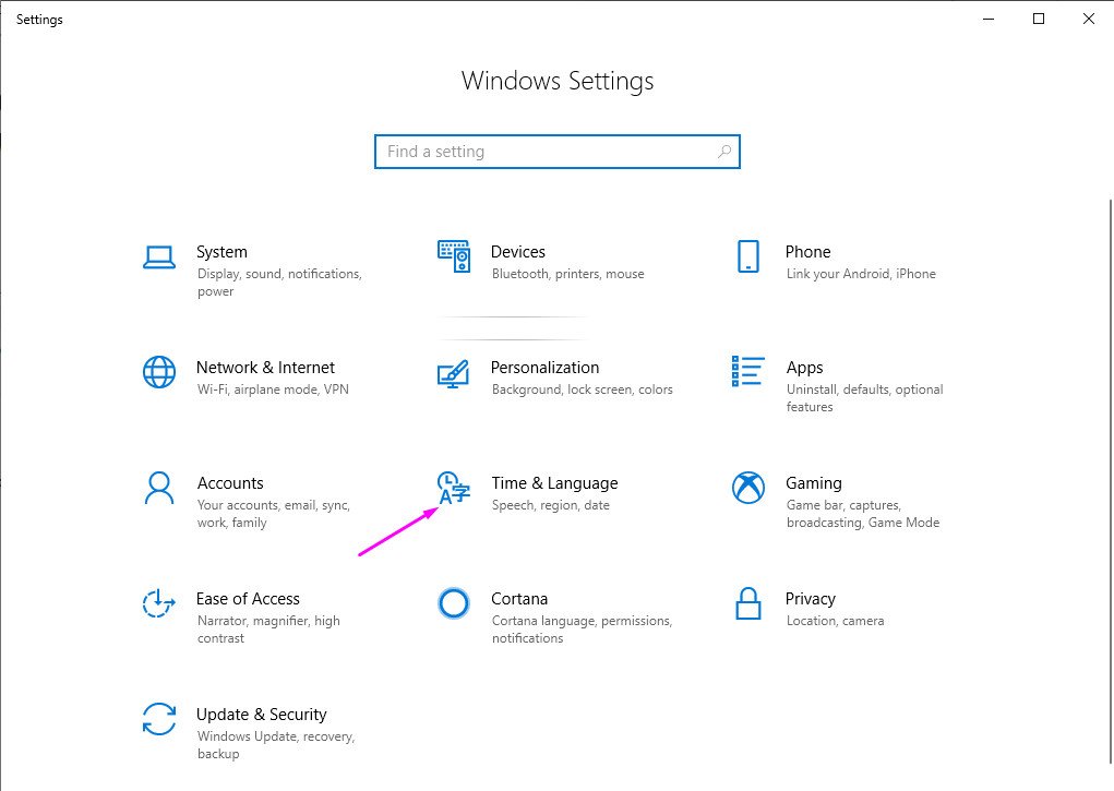 Cửa sổ Time &amp; Language hiển thị các tùy chọn ngôn ngữ và thời gian khi thiết lập Pinyin