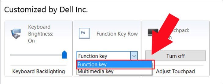 Cửa sổ Windows Mobility Center đang mở, minh họa phần Fn Key Behavior để lựa chọn kiểu hoạt động của phím chức năng.