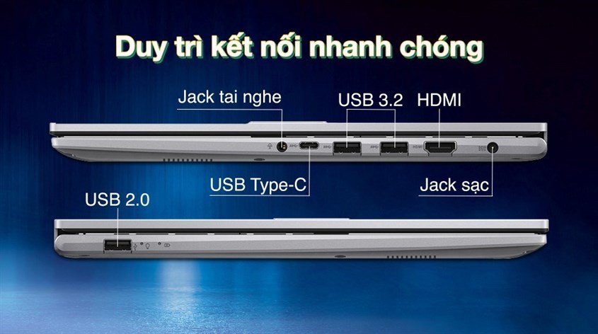 Đa dạng cổng kết nối trên laptop Asus hỗ trợ làm việc hiệu quả