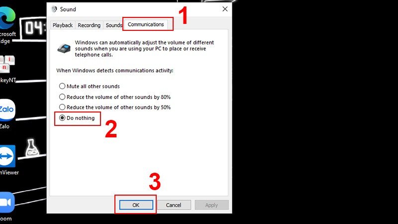 Đảm bảo mục Do nothing được chọn khi âm thanh laptop bị nhỏ