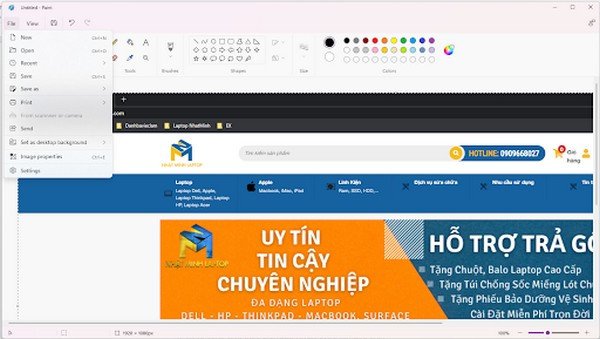 Dán ảnh chụp màn hình vào Paint và thực hiện lưu