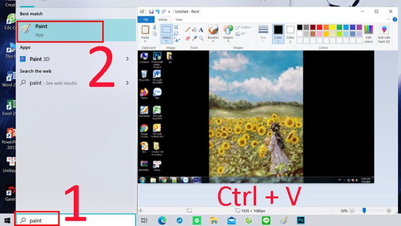 Dán ảnh đã chụp màn hình laptop Dell i5 vào ứng dụng Paint để chỉnh sửa và lưu lại