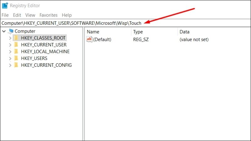 Dán đường dẫn truy cập khóa Touch trong Registry Editor