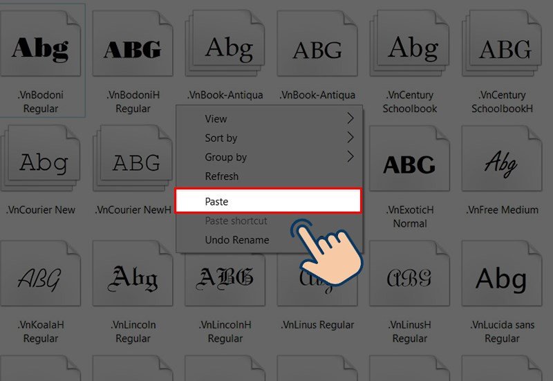 Dán file font chữ vào thư mục Fonts trong ổ C của máy tính