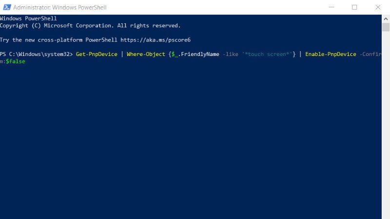 Dán lệnh PowerShell để bật màn hình cảm ứng laptop Windows 10