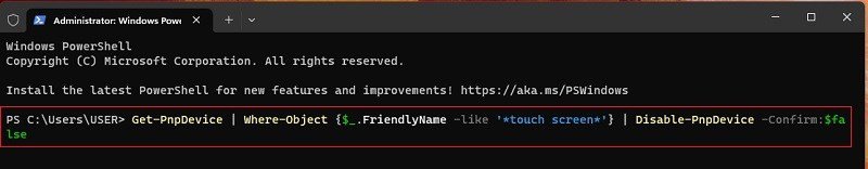 Dán lệnh tắt cảm ứng vào Windows Terminal