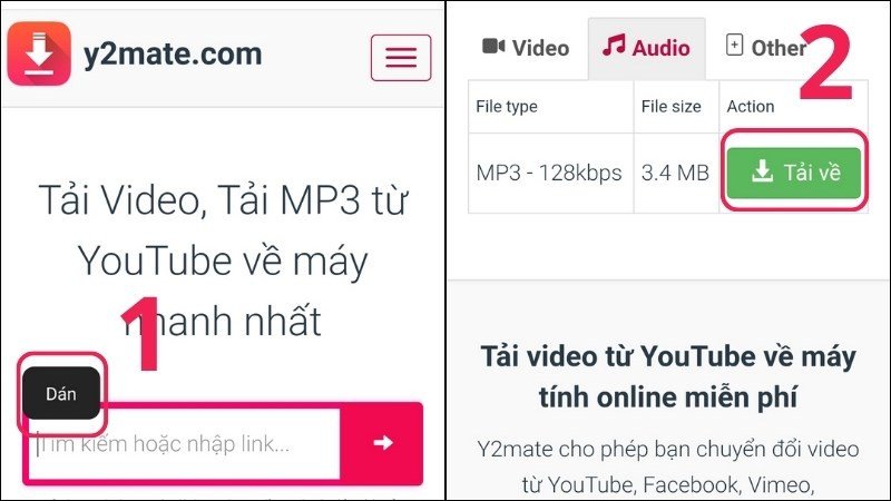 Dán liên kết vào Y2mate và tải về MP3