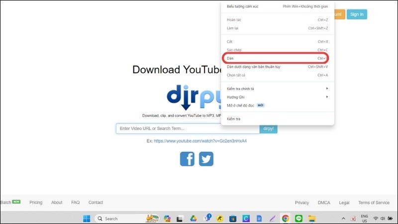 Dán liên kết video vào thanh tìm kiếm của Dirpy
