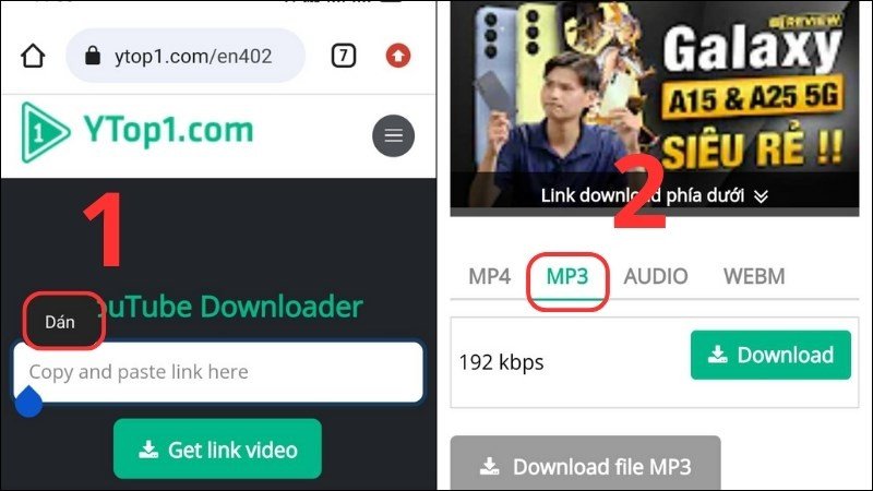 Dán liên kết video vào Ytop1.com và chọn MP3