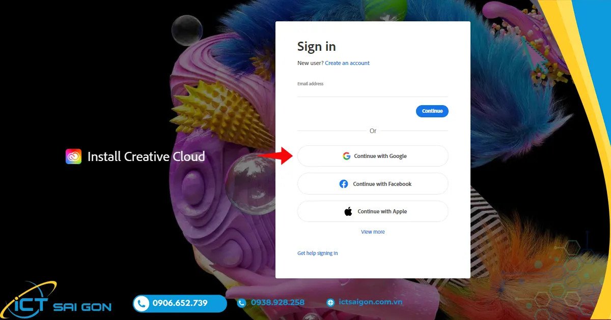 Đăng nhập hoặc tạo tài khoản Adobe Creative Cloud