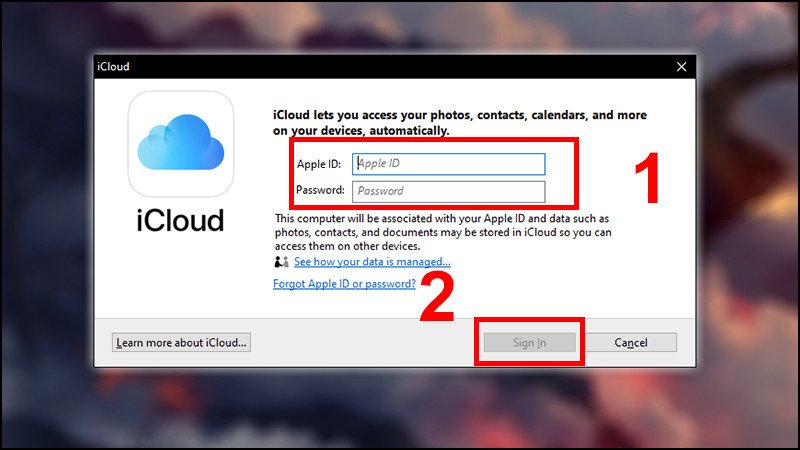 Đăng nhập tài khoản Apple ID của bạn vào ứng dụng iCloud