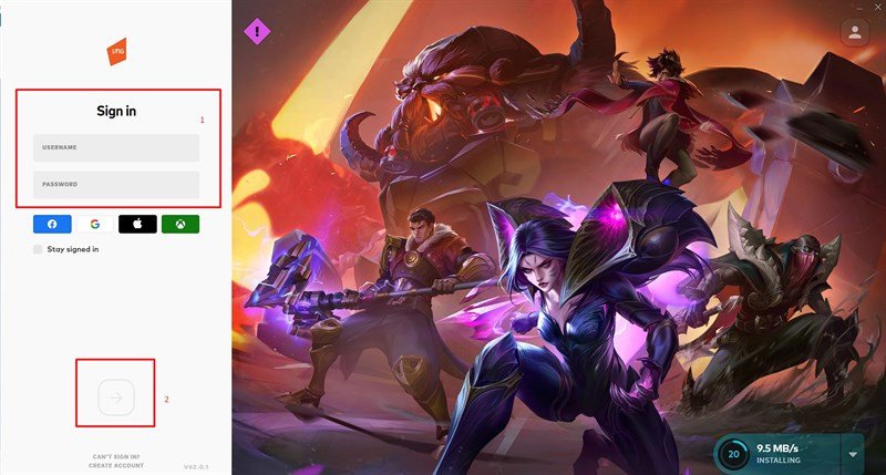 Đăng nhập tài khoản Riot Games để tải game Liên Minh trên laptop