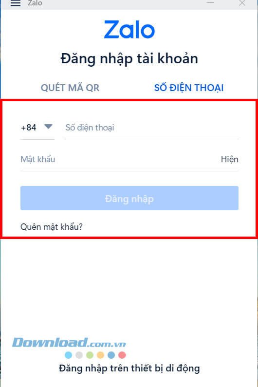 Đăng nhập Zalo bằng tài khoản trên máy tính laptop