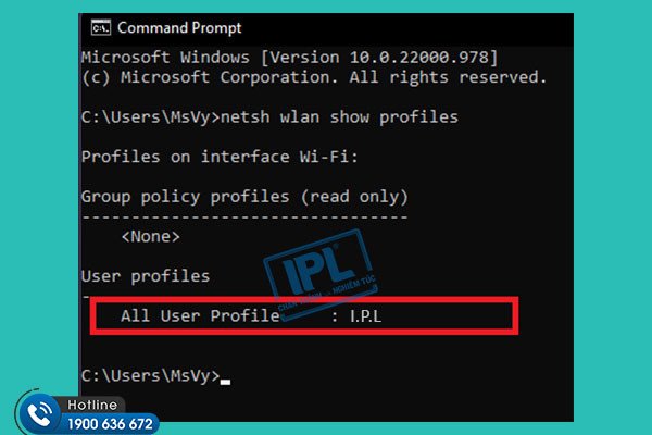 Danh sách các cấu hình mạng WiFi đã lưu trong CMD