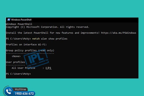 Danh sách các cấu hình mạng WiFi đã lưu trong PowerShell