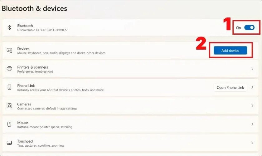 Danh sách các thiết bị Bluetooth có sẵn trên Windows để ghép nối chuột