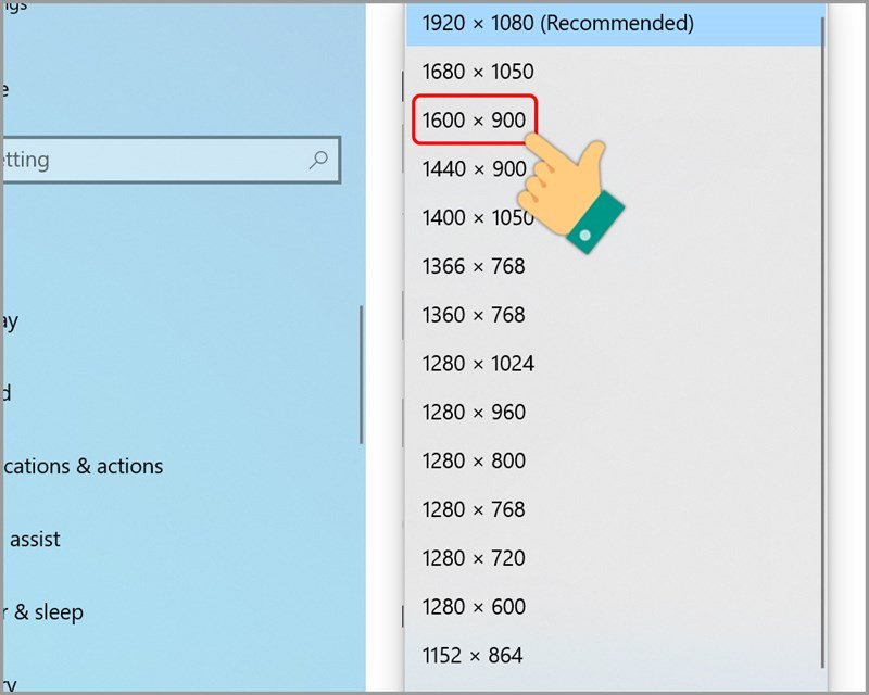 Danh sách các tùy chọn độ phân giải màn hình laptop