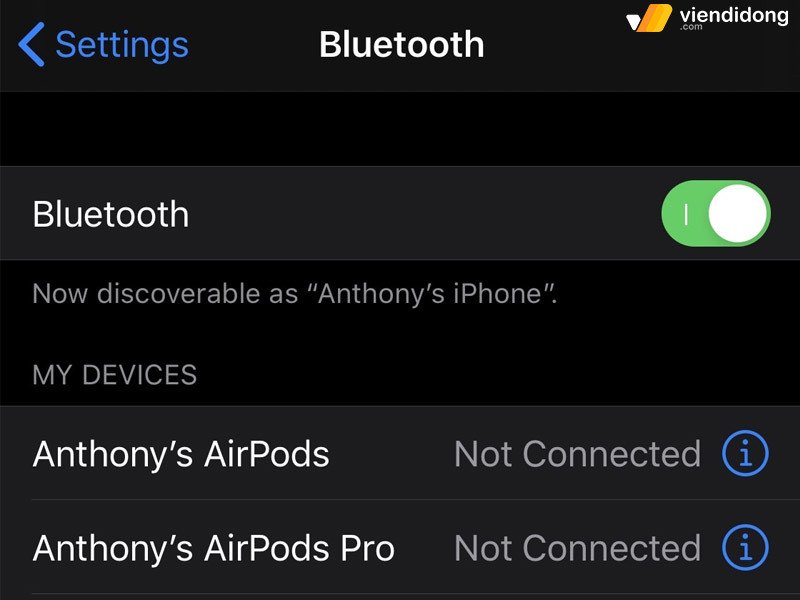 Danh sách thiết bị Bluetooth đã kết nối trên iPhone