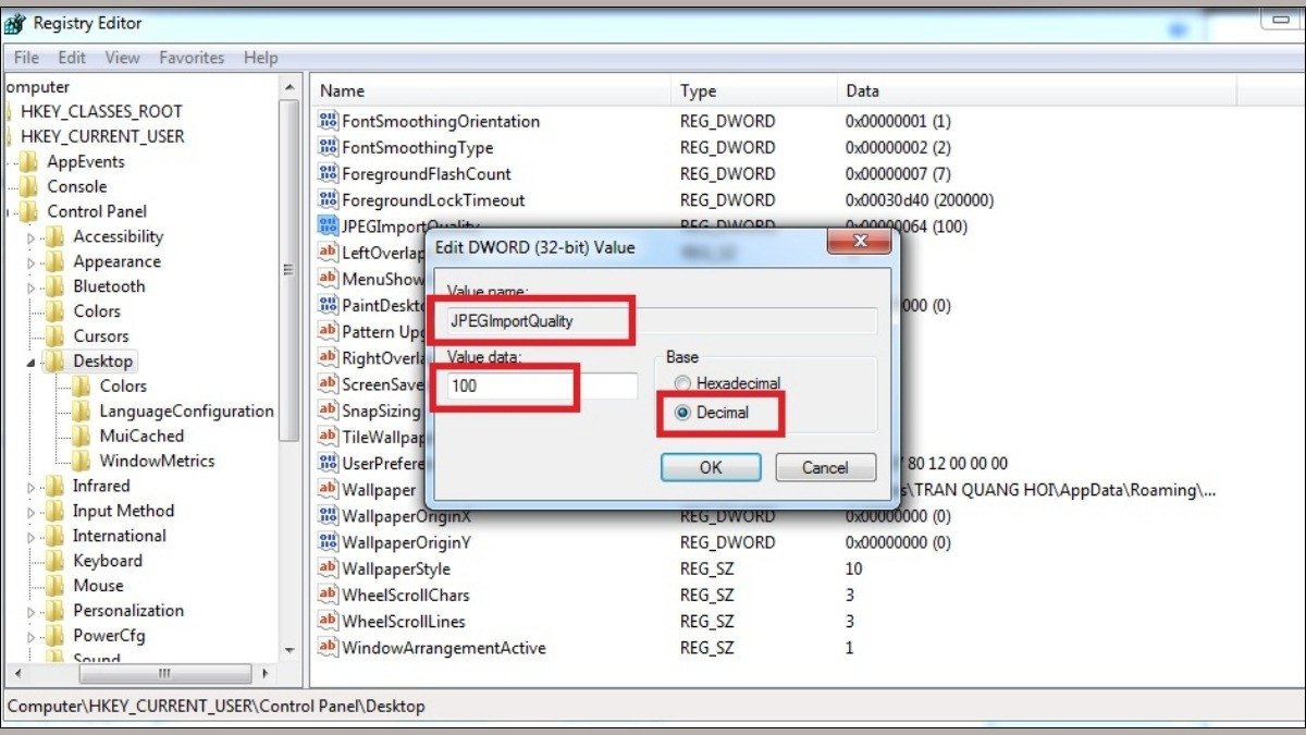 Đặt giá trị 100 cho chất lượng ảnh nền laptop