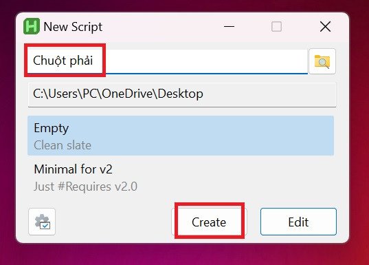 Đặt tên cho file script AutoHotkey