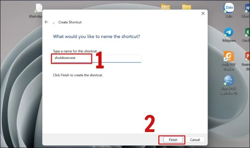 Đặt tên cho Shortcut hẹn giờ tắt máy tính đã tạo