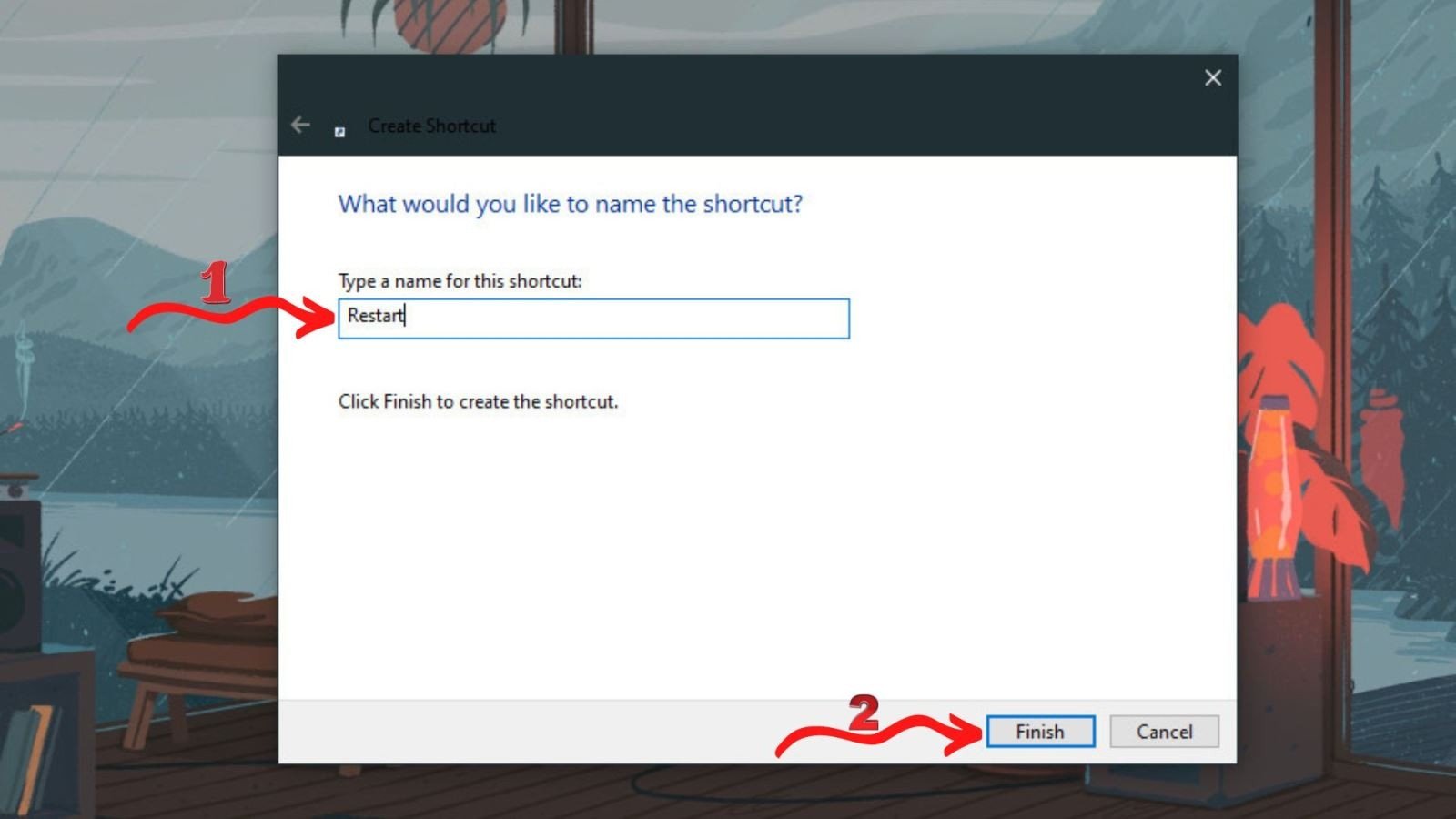 Đặt tên cho shortcut khởi động lại, giúp dễ dàng nhận diện chức năng