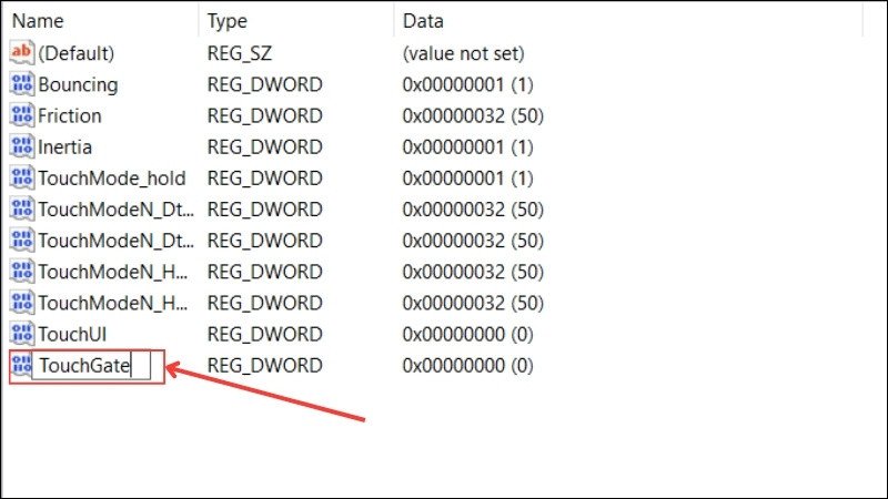 Đặt tên TouchGate cho giá trị mới để kiểm soát cảm ứng
