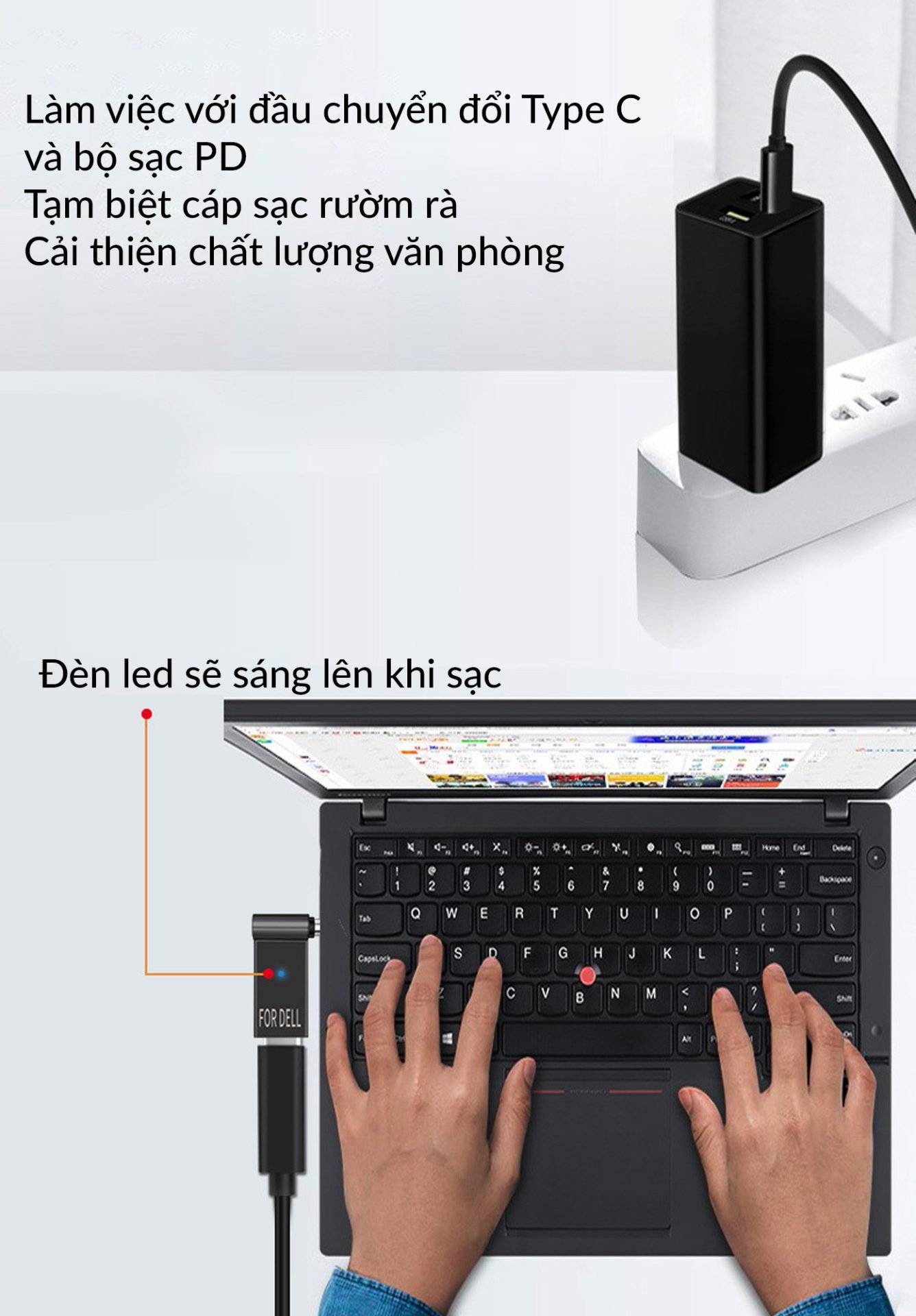 Đầu chuyển đổi USB Type C sang Jack DC sạc laptop Dell 7.4x5.0mm công suất cao