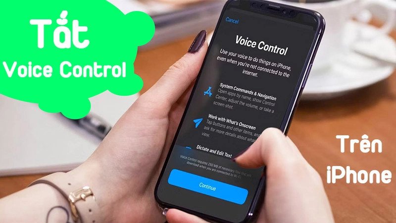 Điện thoại hiển thị giao diện Voice Control với micro và dòng chữ "Voice Control"