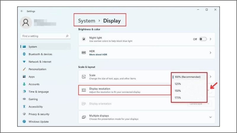 Điều chỉnh độ phân giải và tỷ lệ màn hình phụ laptop