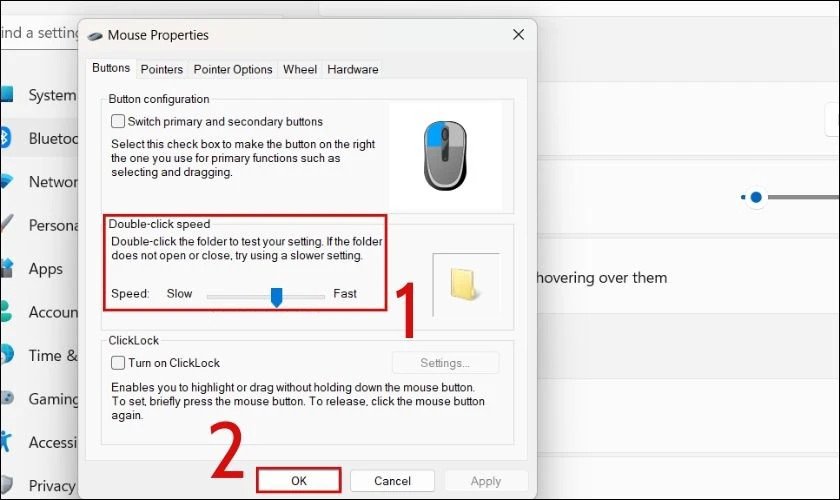 Điều chỉnh Double-Click Speed để sửa lỗi chuột laptop Asus bị đơ