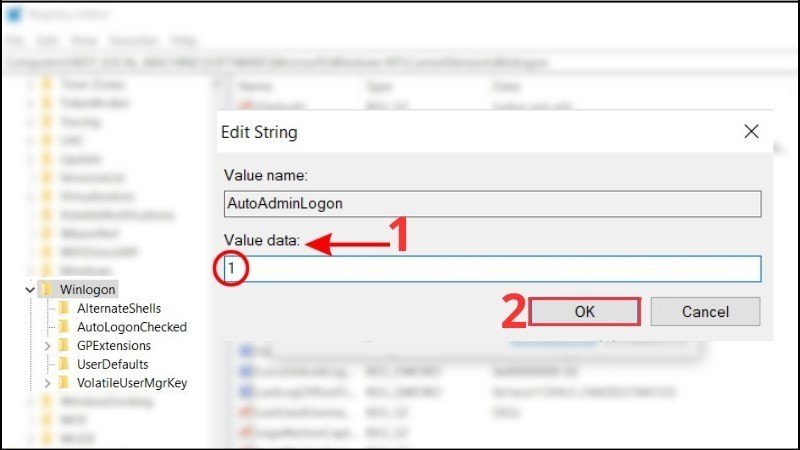 Điều chỉnh giá trị AutoAdminLogon trong Registry