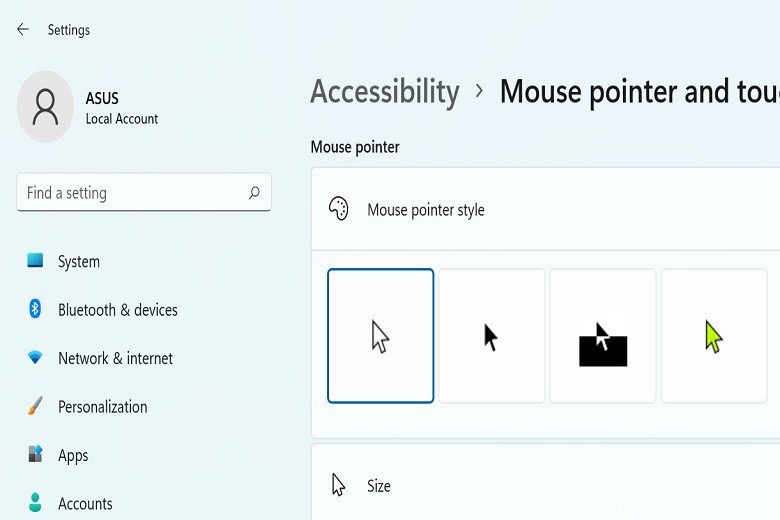 Điều chỉnh kích thước và kiểu dáng con trỏ chuột Windows