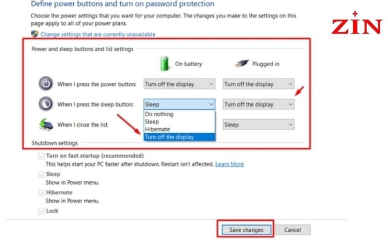 Điều chỉnh thành Turn off the display