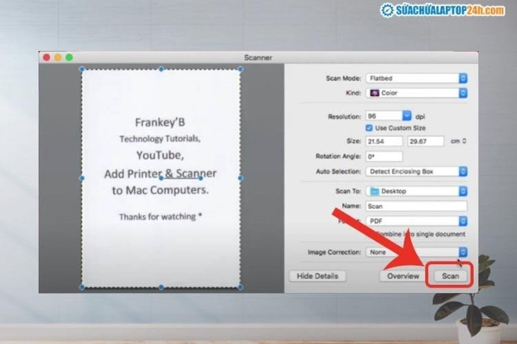Điều chỉnh thông số trước khi quét tài liệu với máy in không dây