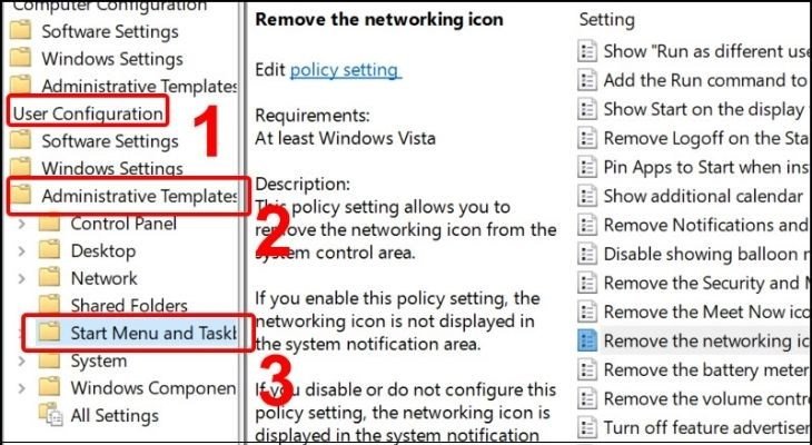 Điều hướng đến Start Menu and Taskbar trong Group Policy Editor
