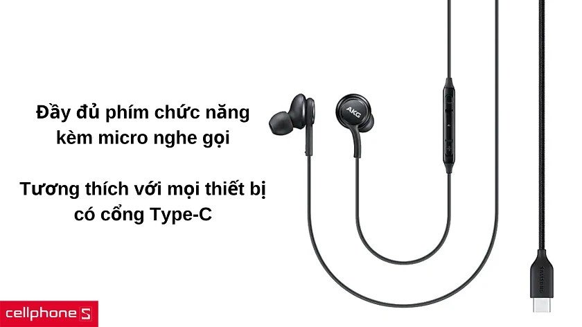 Điều khiển tích hợp trên dây tai nghe Type C Samsung
