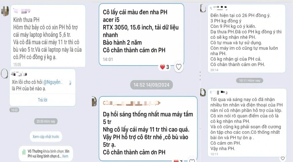 Đoạn tin nhắn cô giáo vận động phụ huynh ủng hộ tiền mua laptop cá nhân