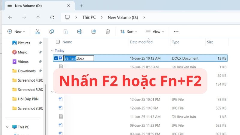 Đổi tên tệp Word bằng cách nhấn phím F2