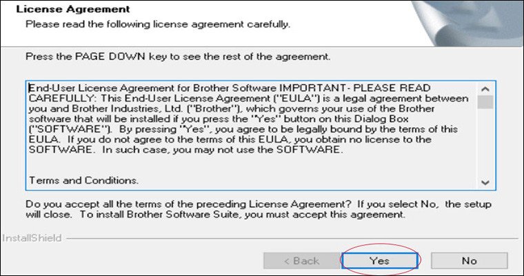 Đồng ý các điều khoản sử dụng phần mềm driver Brother