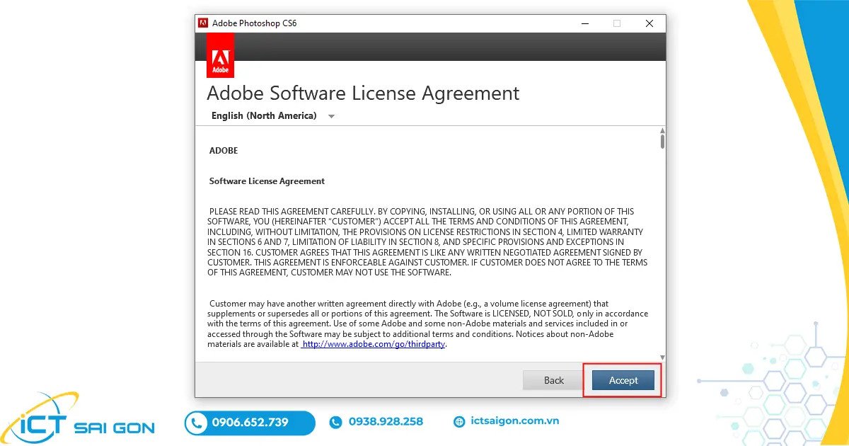 Đồng ý điều khoản sử dụng khi cài Photoshop