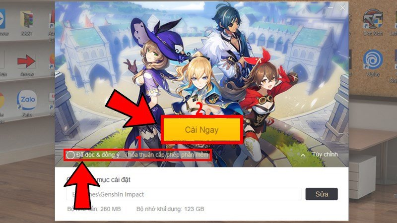 Đồng ý điều khoản và cài đặt Genshin Impact